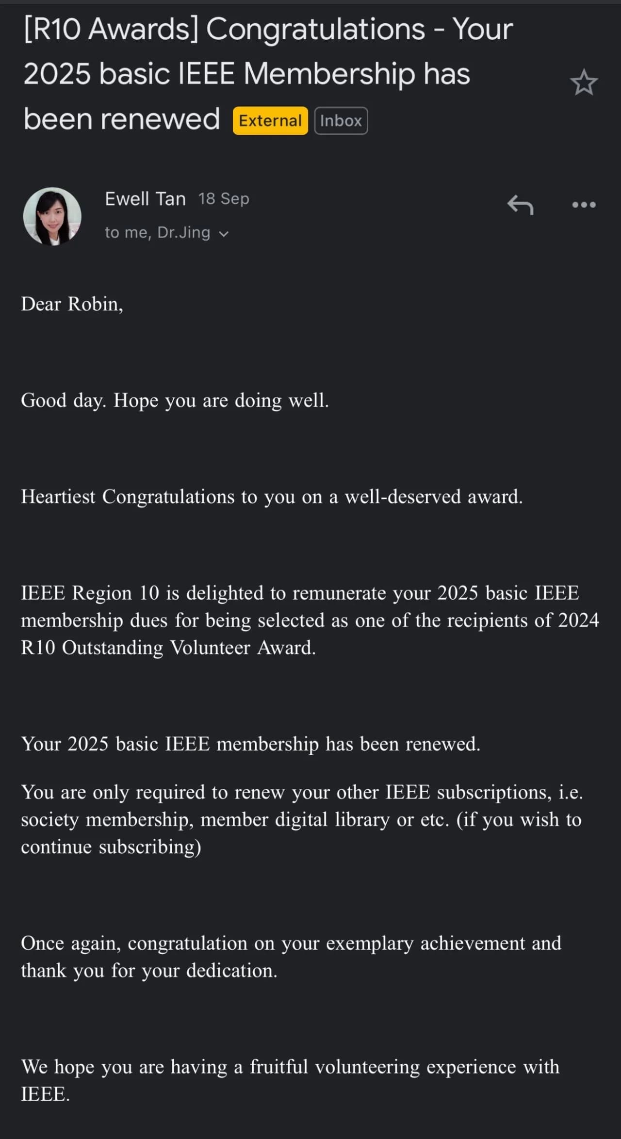 Cover image for IEEE R10 Outstanding Volunteer Award: My Journey of Impact