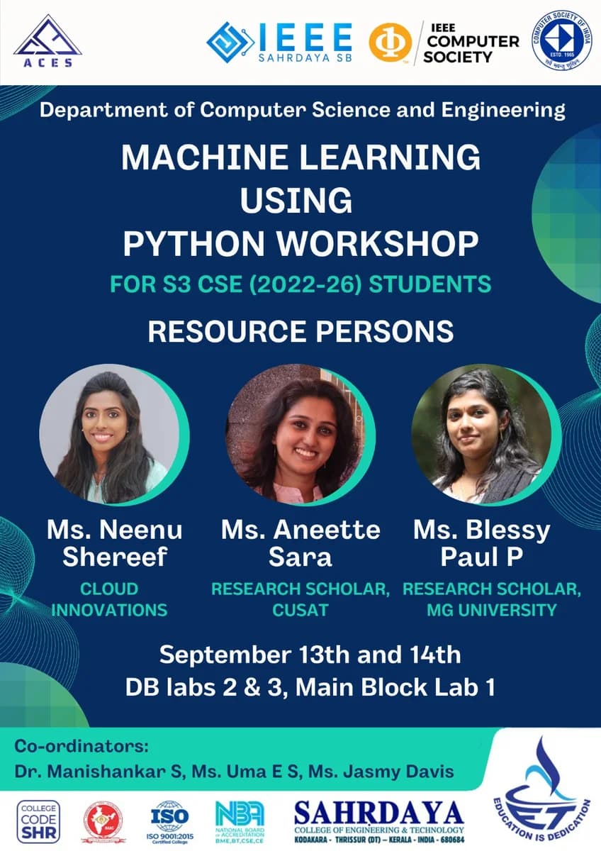 Event poster for the Machine Learning Using Python workshop