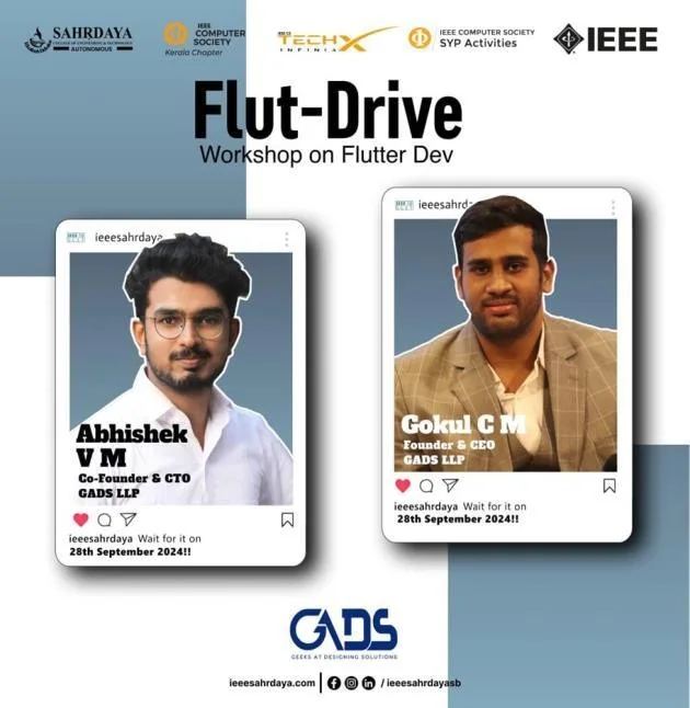 Event poster for the Flut-Drive session at TechX Infinia
