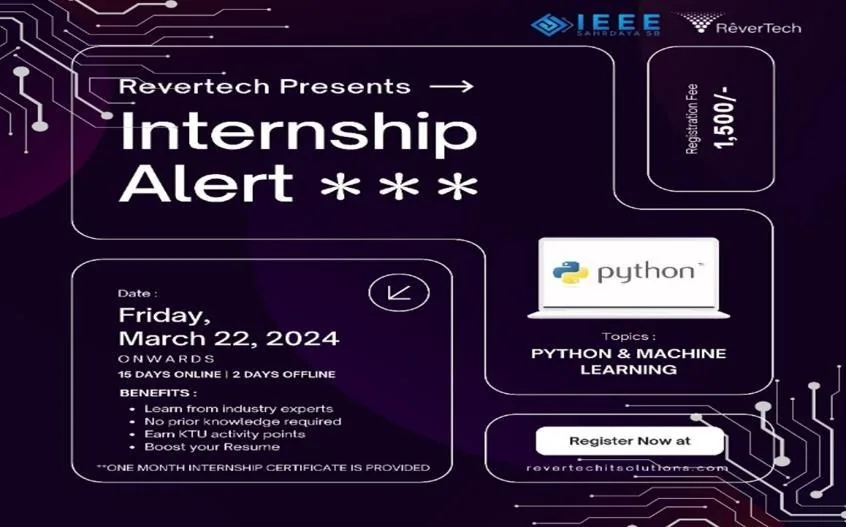 Event poster for Python and Machine Learning Internship
