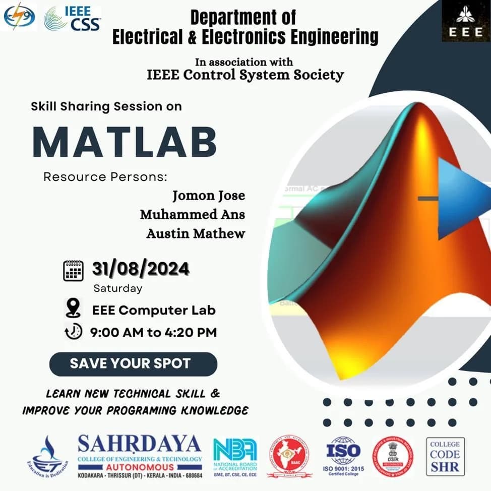 Event poster for Skill Sharing Session on MATLAB