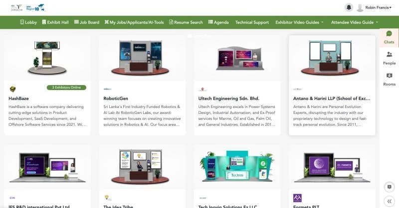 Company booths available in the IEEE International Career Fair virtual platform
