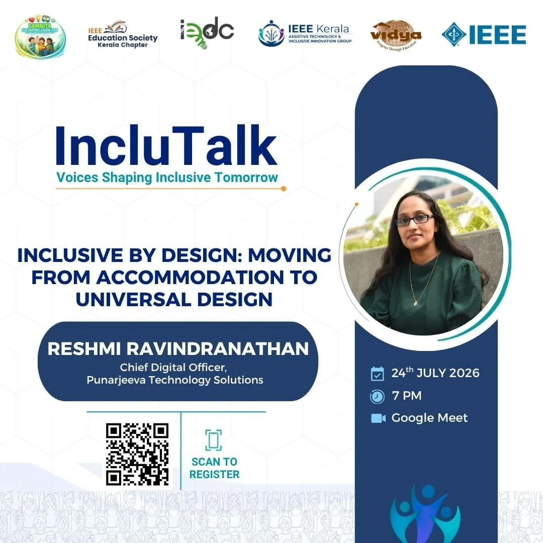 IncluTalk poster featuring Reshmi Ravindranathan's Inclusive by Design session on 24 July 2026