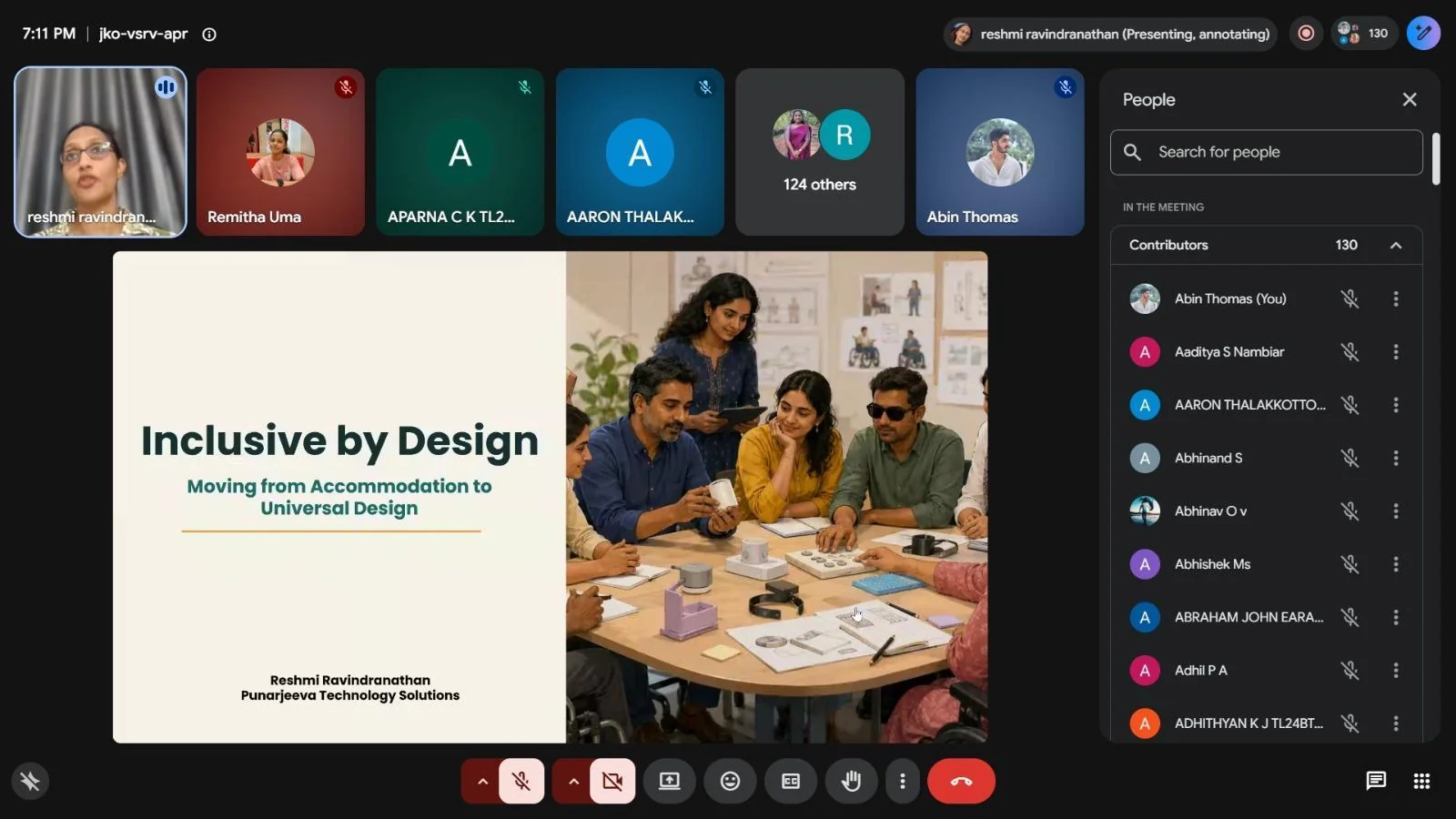 Reshmi Ravindranathan presenting Inclusive by Design during the IncluTalk online session