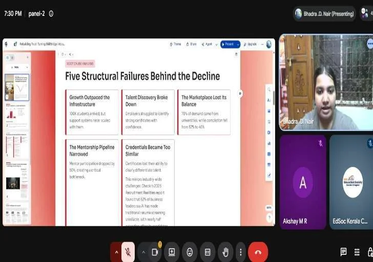 A SparkUp 2.0 participant presenting an analysis of a business's decline during the first online round