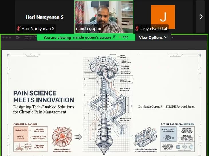 Dr. Nanda Gopan R presenting Pain Science Meets Innovation during the STRIDE Forward webinar