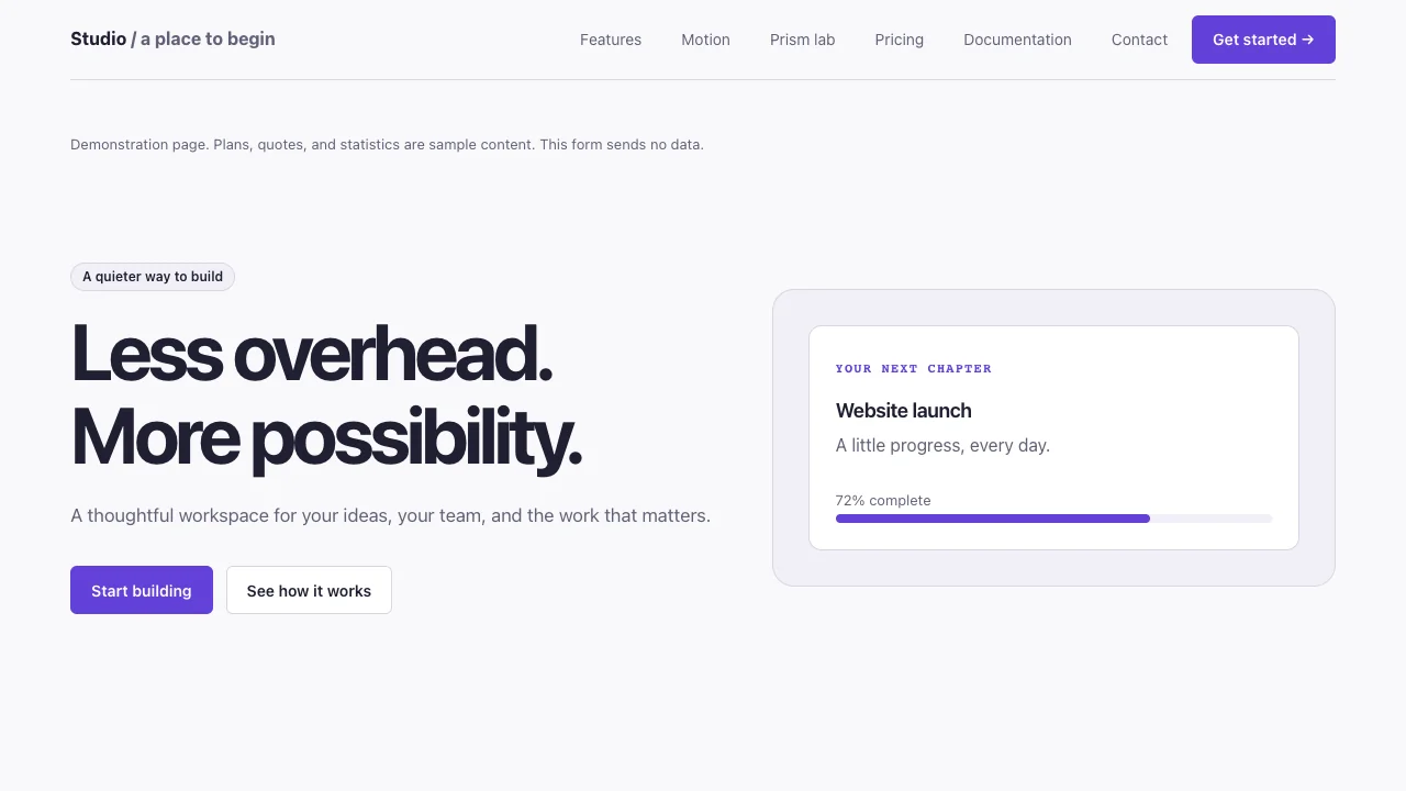 Rofin UI full-page landing example built from the component library. Robin Francis project