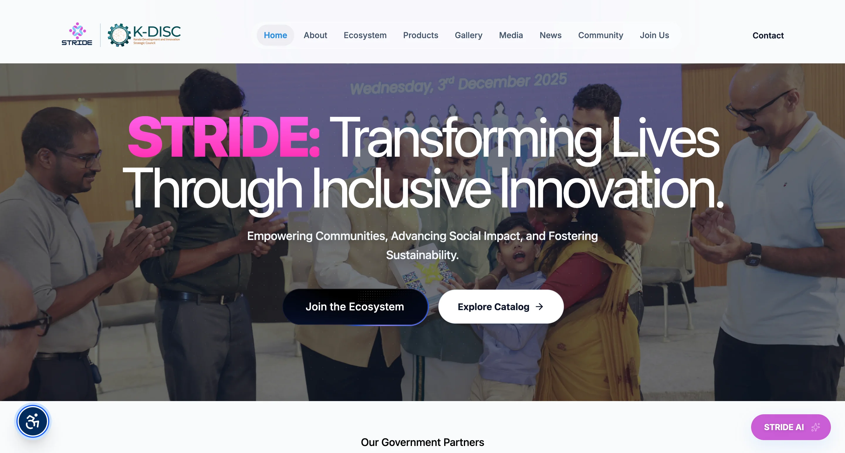 Official STRIDE Kerala website hero page