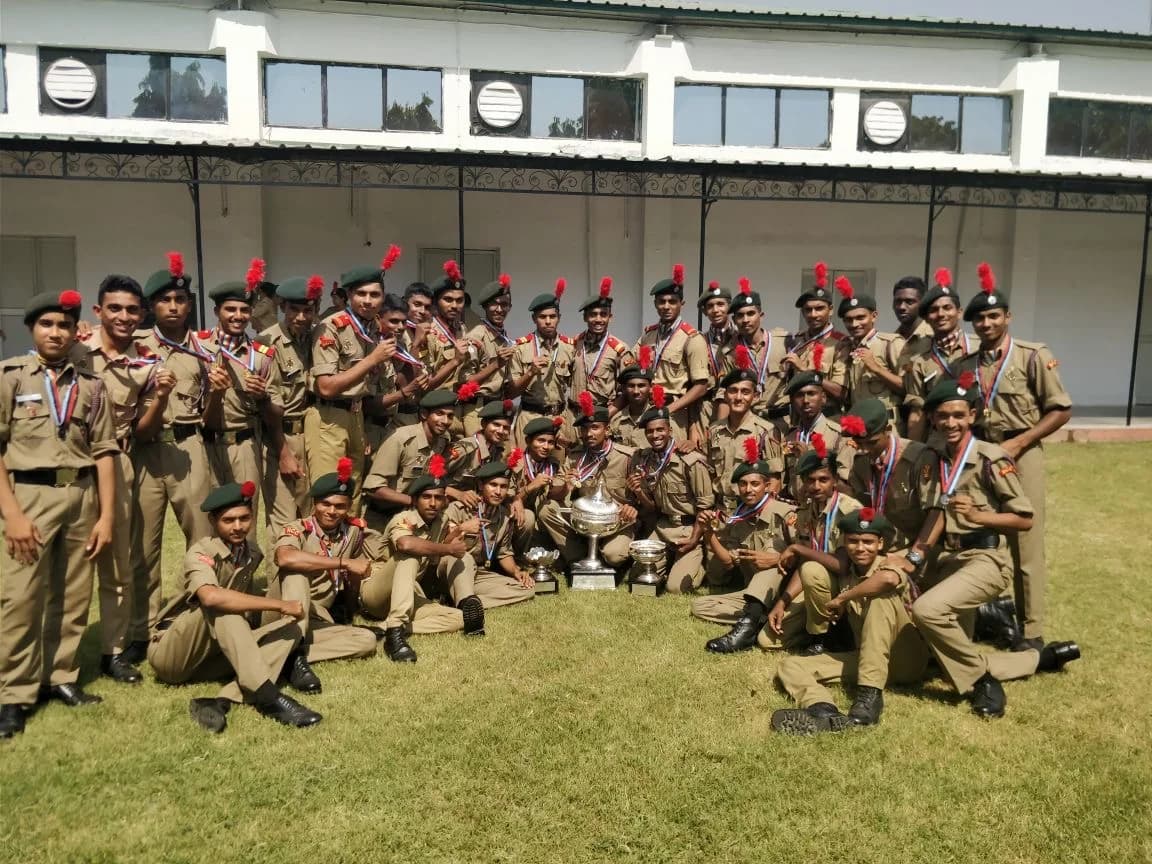 The Kerala NCC contingent with their trophies and medals after the Thal Sainik Camp national competition